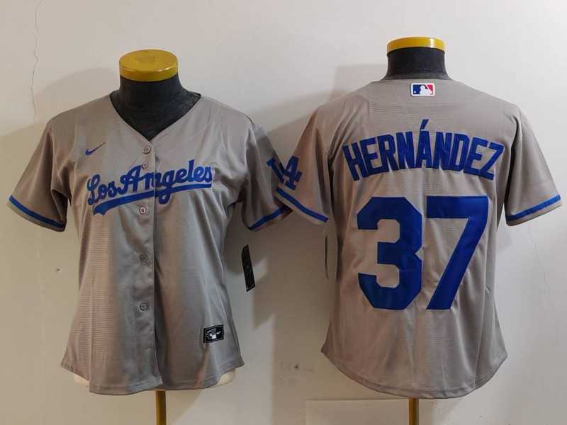 Womens Los Angeles Dodgers #37 Teoscar Hernandez Grey With Los Cool Base Stitched Jersey